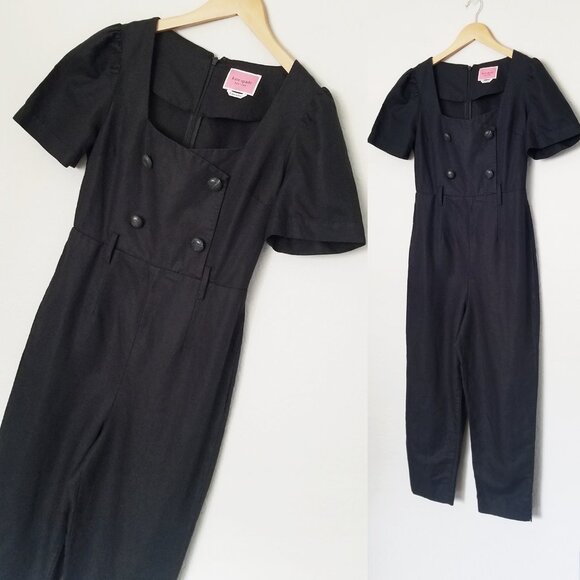 Kate Spade Linen Blend Twill Black Jumpsuit Size 2 Double Breasted Button $328 - Picture 14 of 16